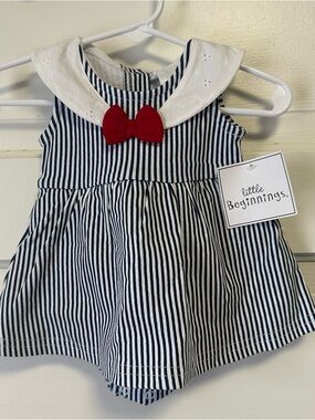 NWT Little Beginnings Striped Sailor Dress Size 0-3 months